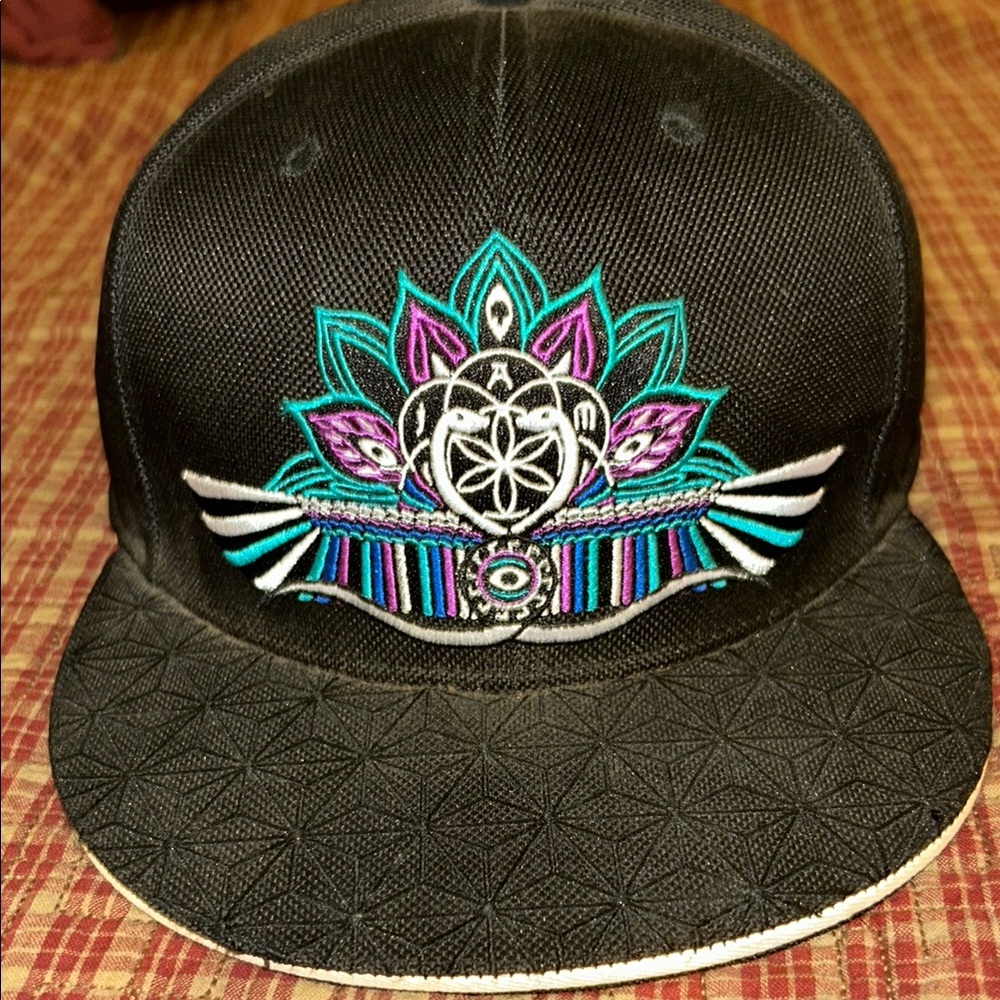 Black Embroidered Snapback Hat